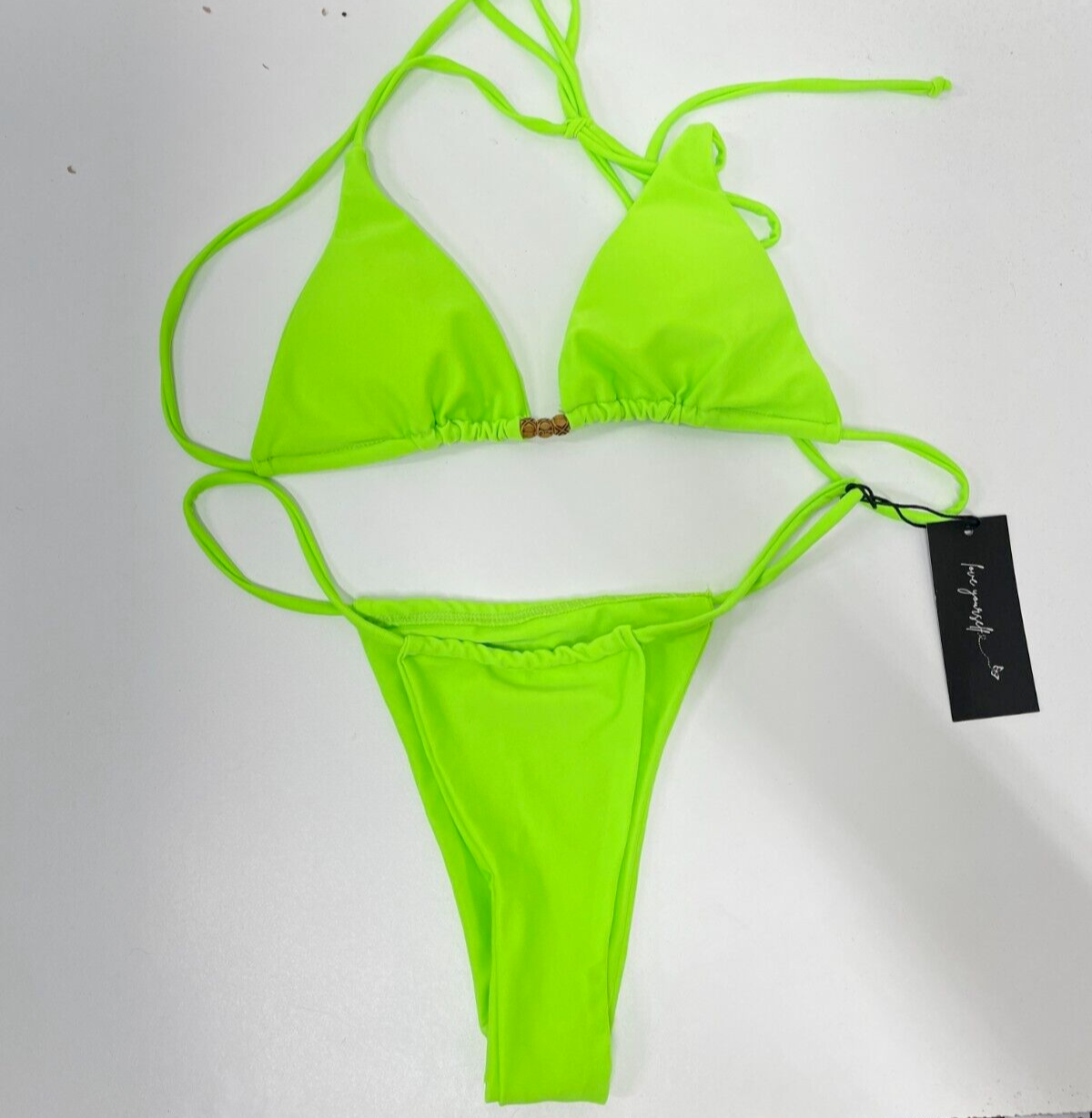 Selfe Women's M Halter String Bikini Set Lime Green 2-Piece Triangle Cheeky NWT