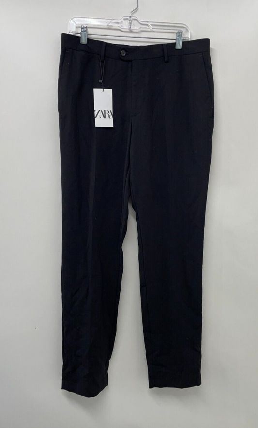 Zara Mens 32 Suit Trouser Dress Pants Black Straight Fit Flat Front 0706/391/800