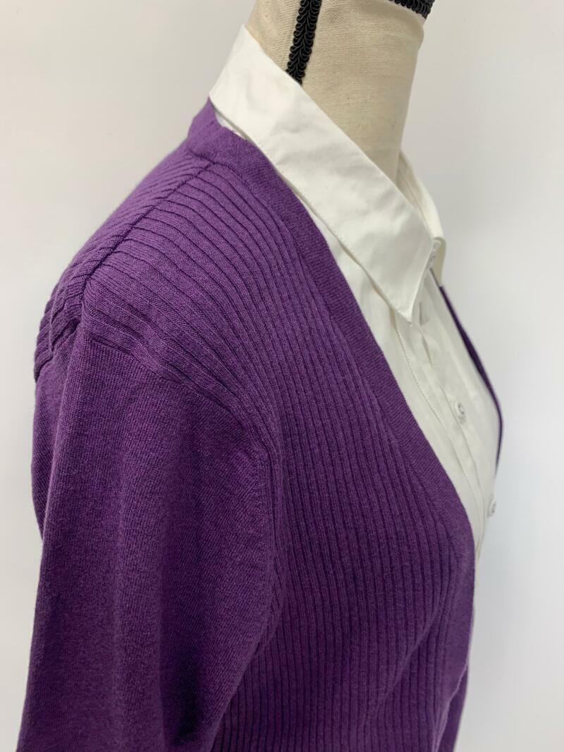 Foxcroft Womens 1X Purple Sweater Button Down Top Pleated Dress Shirt Rib Tunic