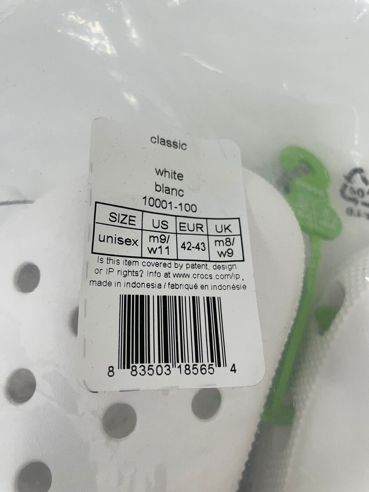 Crocs Unisex M9 W11 Classic Clogs White Comfort Water-Friendly 10001-100 Mens