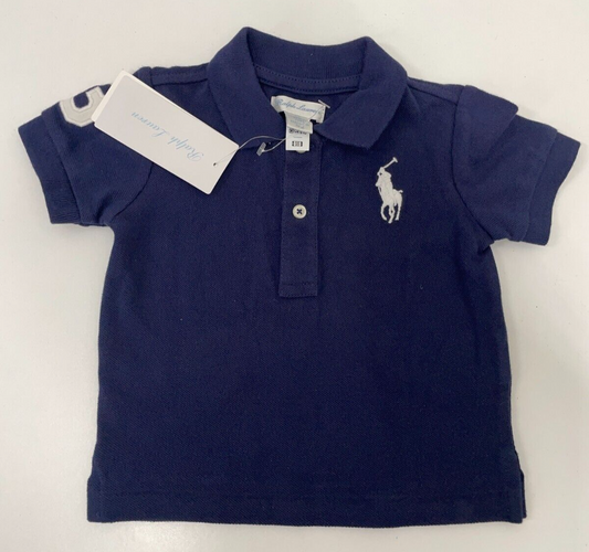 Ralph Lauren Baby 6M Boys' Big Pony Polo Shirt Navy Cotton "3" Patch Embroidered