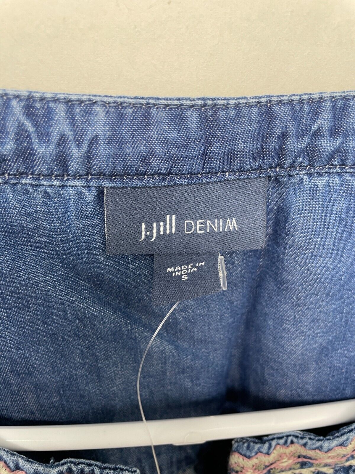 J. Jill Denim Womens S Embroidered Indigo Dress Knee Length Split Neck 265871