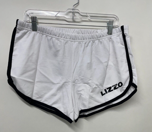 Lizzo Womens 2X Fake Ass White Shorts White Black Trim Elastic Waist Lightweight