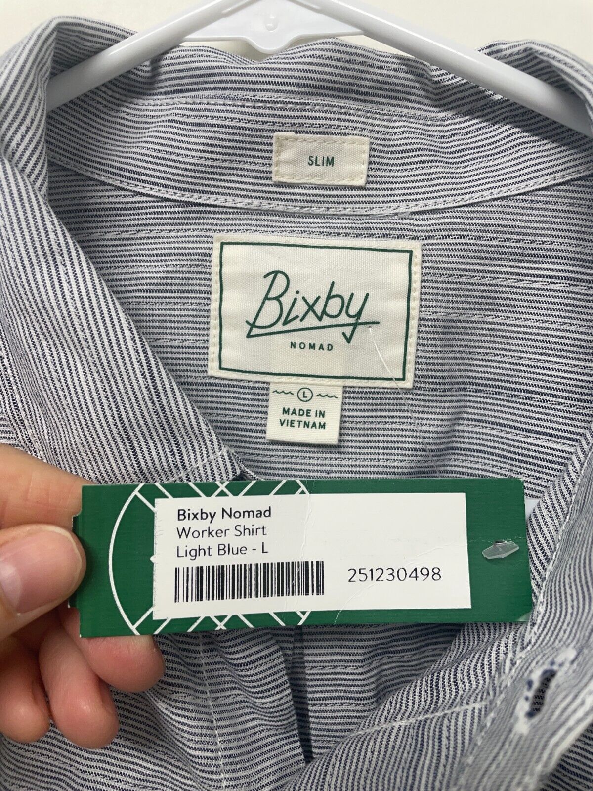 Bixby Nomad Men's L Worker Shirt Light Blue Slim Button-Up LS StitchFix NWT
