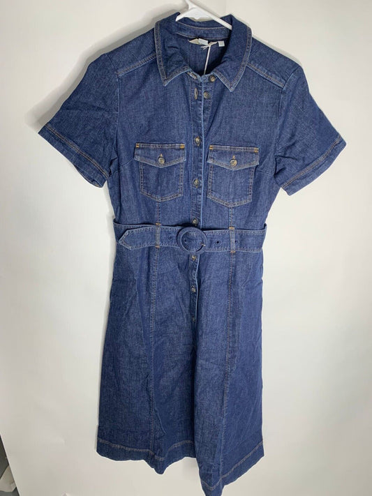 Boden Womens 6 Mid Vintage Denim Belted Midi Shirt Dress Blue Jean D0192
