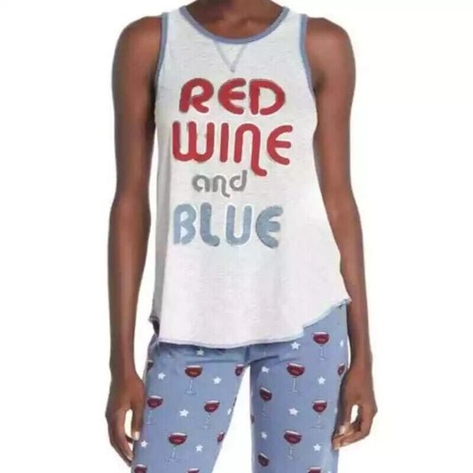 Pj Salvage Womens White Red Wine & Blue Racerback Tank Top Patriotic 4th of July