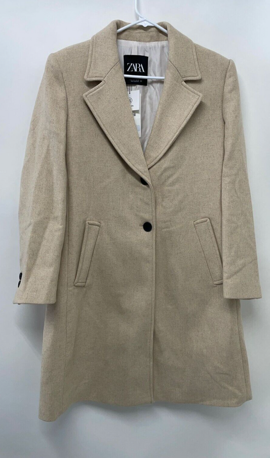 Zara Womens L Wool Blend Fitted Over Trench Coat 2055/289/711 Sand Beige