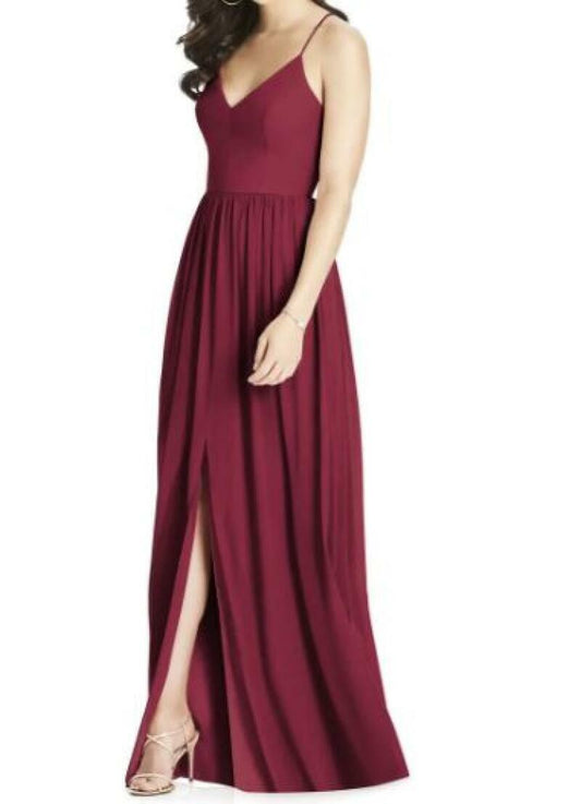 Dessy Collection Womens 14 Burgundy Criss Cross Backless Strap Maxi Gown Dress