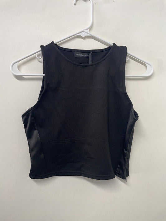 Maniere De Voir Womens 6 Racer Crop Top With Satin Panels Black Sleeveless