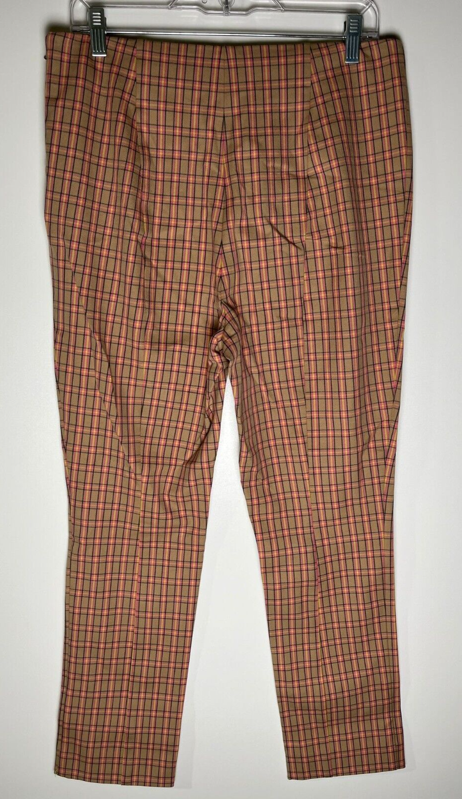 Anthropologie Womens US 10 The Essential Slim Pink and Tan Plaid Pant