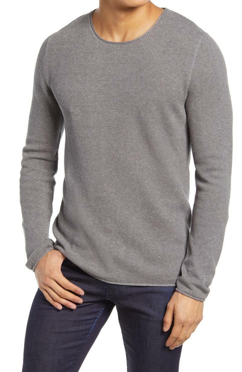 Selected Homme Mens M Gray Textured Waffle Knit Rocky Crewneck Sweater