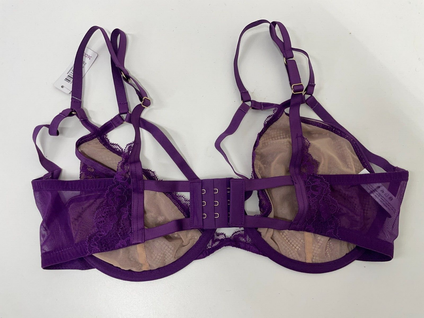 Adore Me Women's 36DDD Vianna Unlined Plunge Bra Plum Purple 10339 Lace Cage NWT