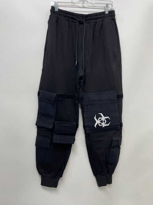 Niepce Mens L Black Atom Bomb Cargo Jogger Sweat Pants HI-P15