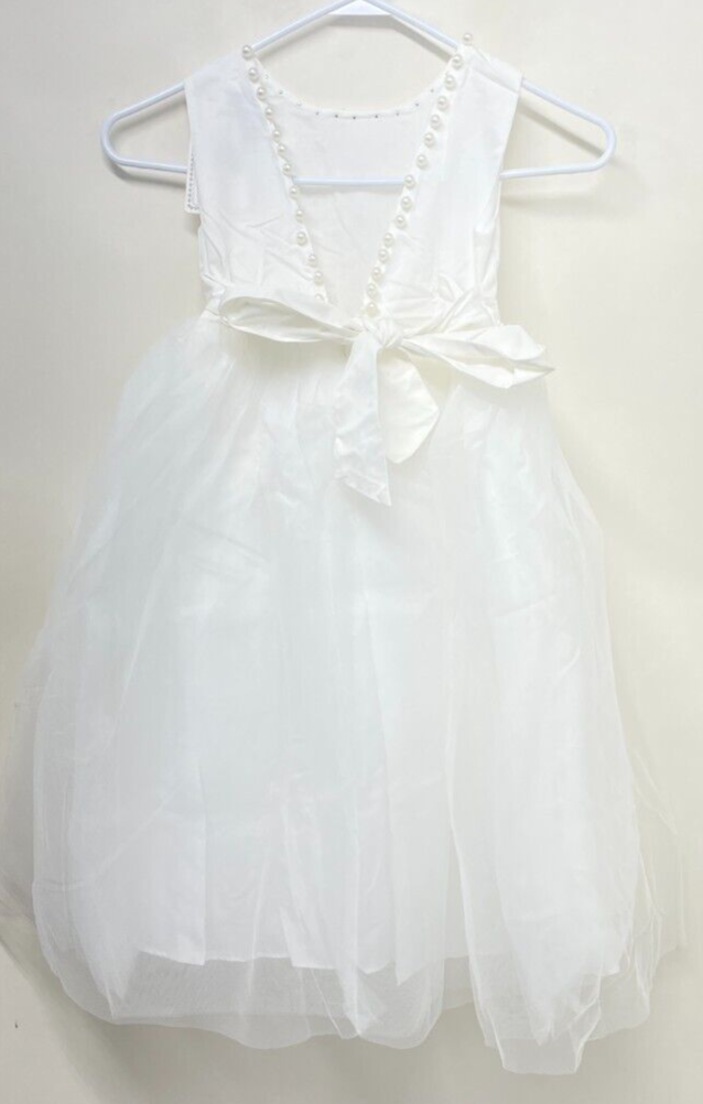 Only Little Once Girls 7 Pearl Accent Gown Fully Lined Tulle White Formal Dress