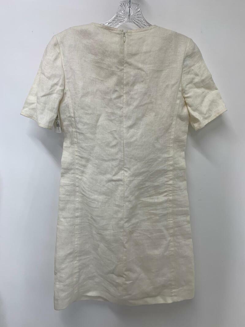 Tory Burch Womens 00 White Hillary Linen Split Neck A Line Mini Dress
