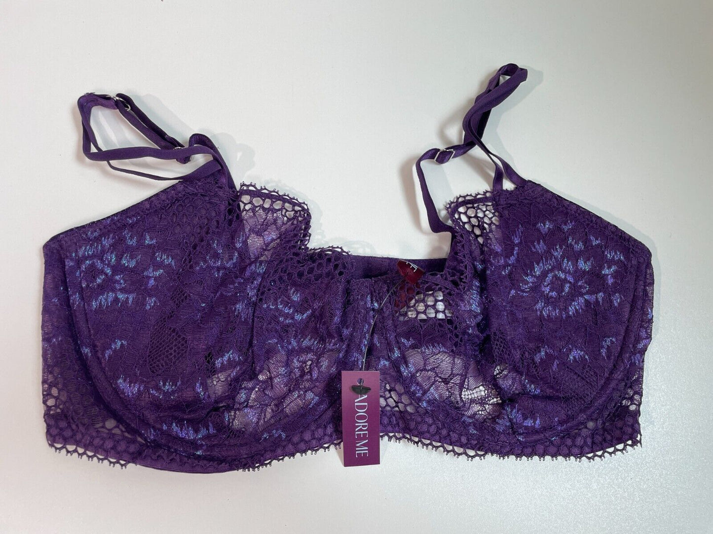 Adore Me Womens 36DDD Unlined Lace Bra Purple Hook & Eye Closure 08442