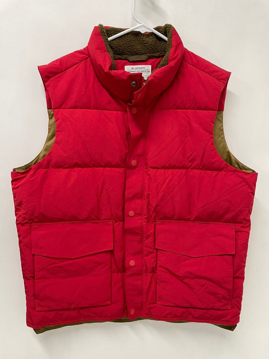 REI Cooperative Mens L Red Wallace Lake Down Vest Fleece Collar Puffer