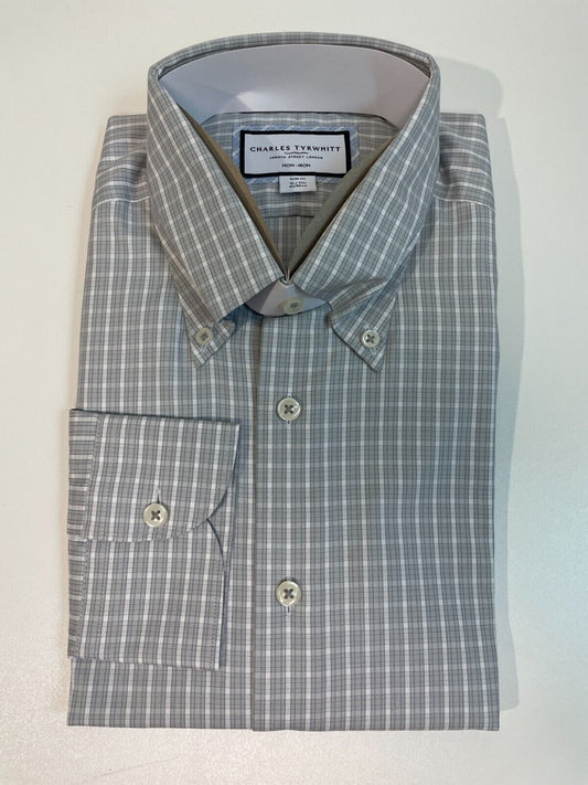 Charles Tyrwhitt Mens 16/35 Button-Down Slim Fit Windowpane Check Dress Shirt