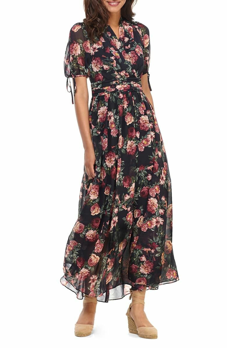 Gal Meets Glam Collection Women 4P Black Ashlynn Floral Print Chiffon Maxi Dress