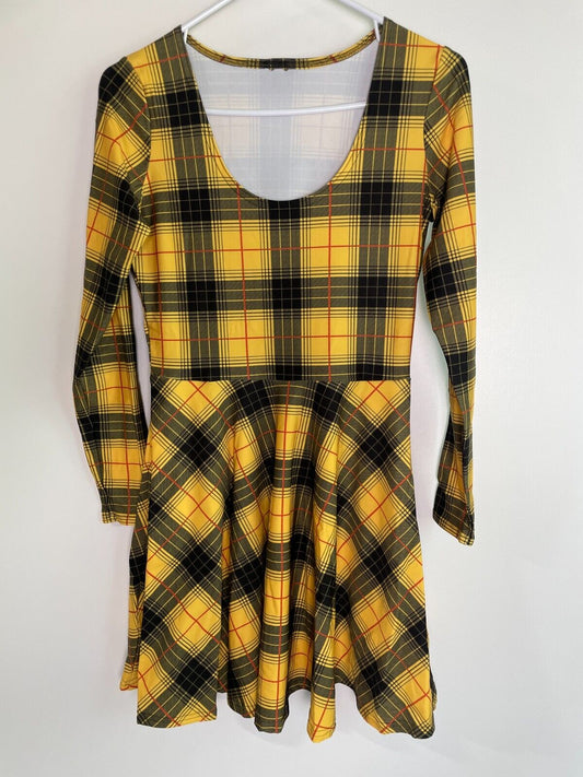 BlackMilk Women's M Tartan Grunge Toastie Long Sleeve Skater Dress BSF20P159