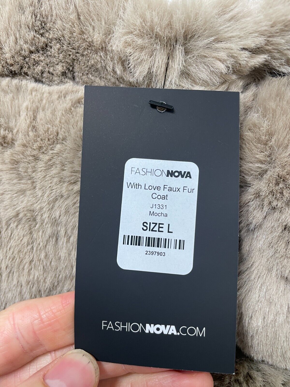 Fashion Nova Womens L With Love Faux Fur Coat Mocha Open Front Side Pockets