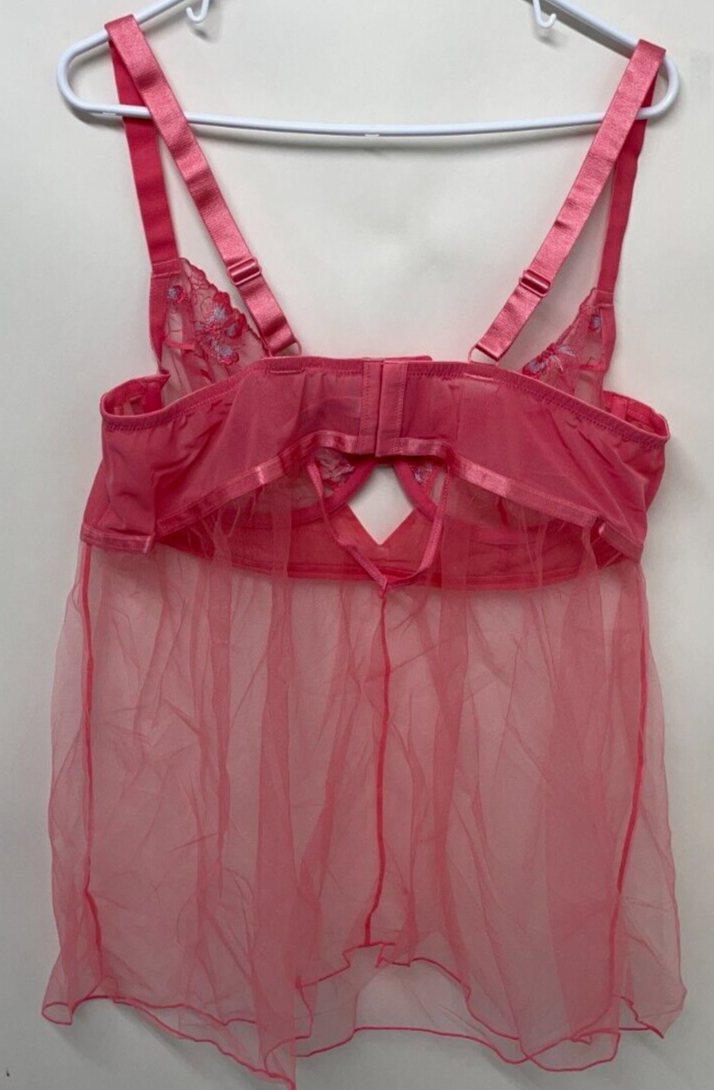 Adore Me Women's 44D Farah Unlined Babydoll Lingerie Sunkist Coral Sheer NWT