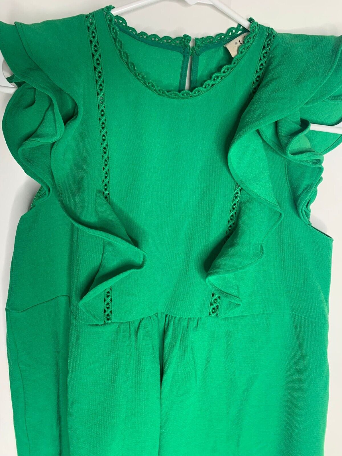 Sezane Womens 34 2 Green Robe Courte Alexa Ruffle Mini Dress Vert Vif Pleated