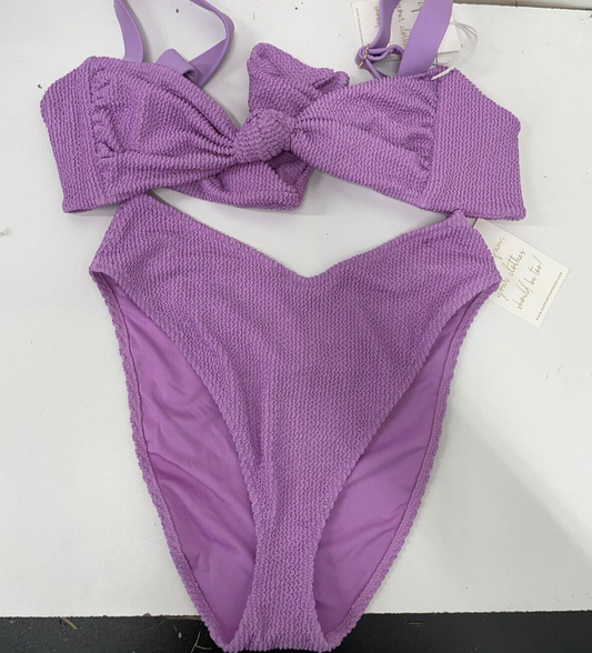 Show me your Mumu Womens M/L Aruba Beach Bum Bikini Swimsuit Lilac Textured