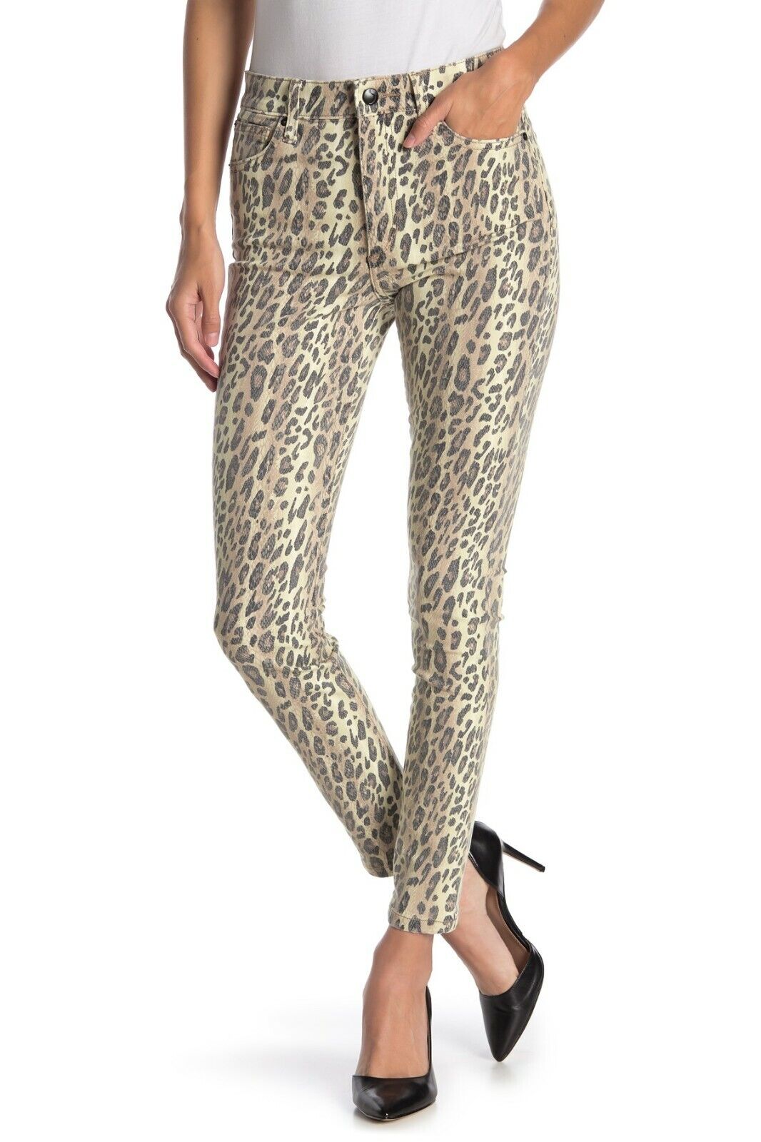 Joes Jeans Women 24 High Rise Skinny Ankle Hybrid Tan Leopard Cheetah Denim Pant