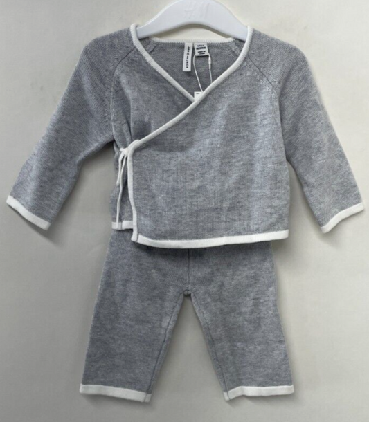 Janie & Jack Baby 3-6m Wrap Sweater Set Earl Grey Heather Kimono-Style Pants NWT