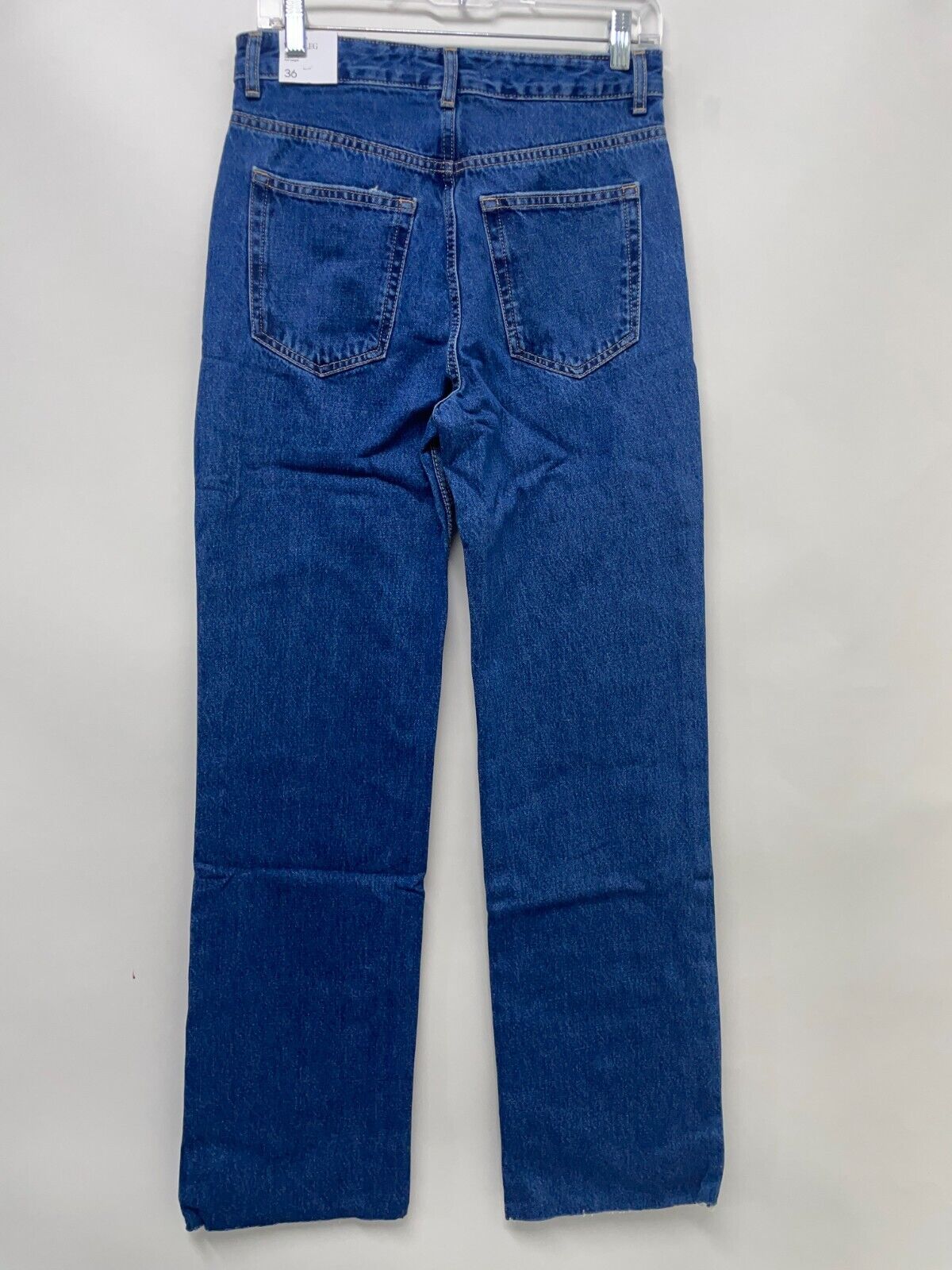 Mango Womens 4 Wide Leg Mid-Rise Jeans Blue Dark Wash Frayed Hem Pocket 47013269