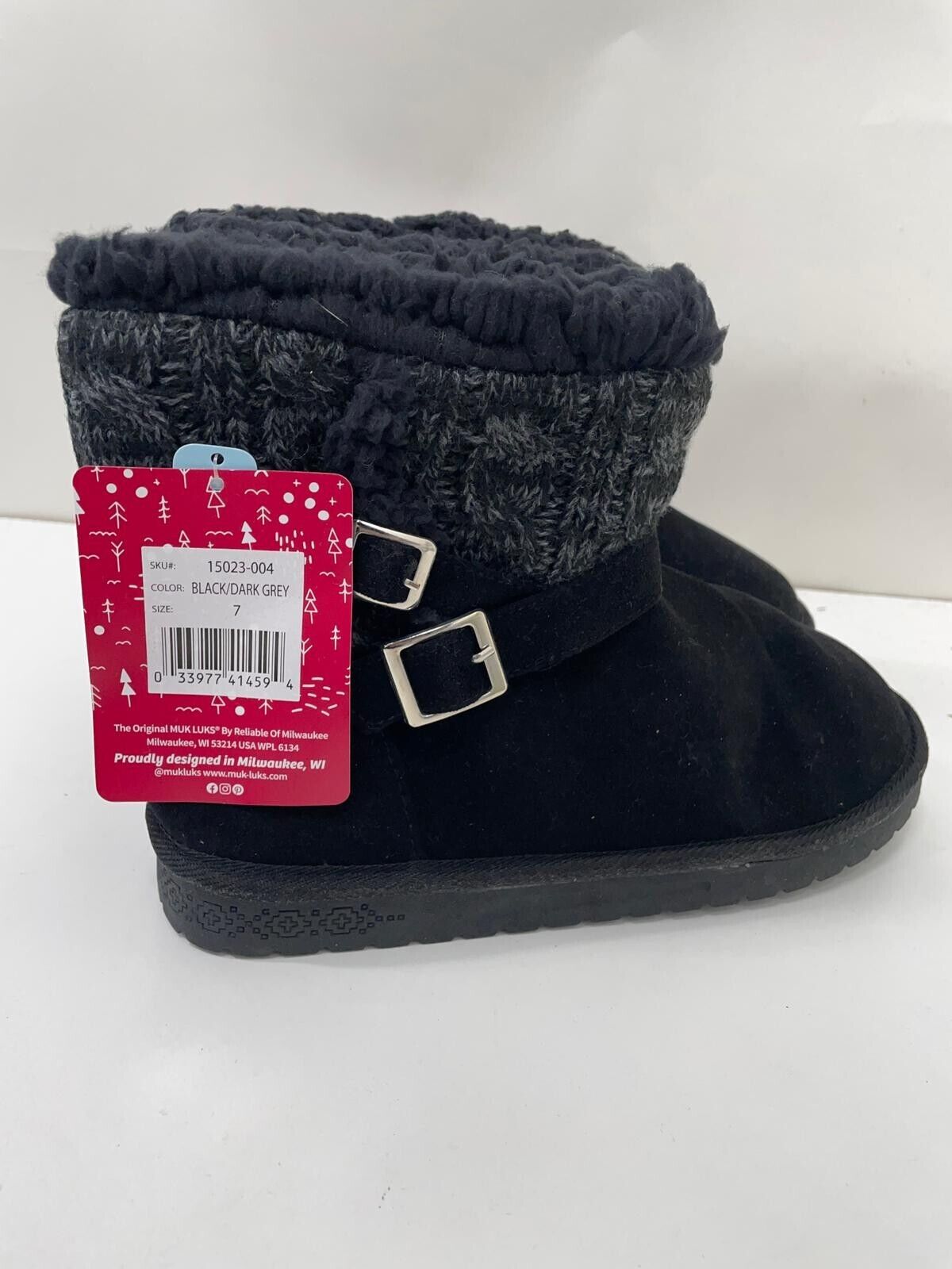 Muk Luks Essentials Womens 7 Black Alyx Boots Dark Grey 15023-004 Ankle Winter