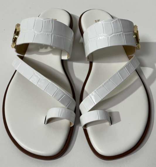 Michael Kors MMK Women's 8.5M Vera Slip-On Toe-Ring Slide Sandals Optic White