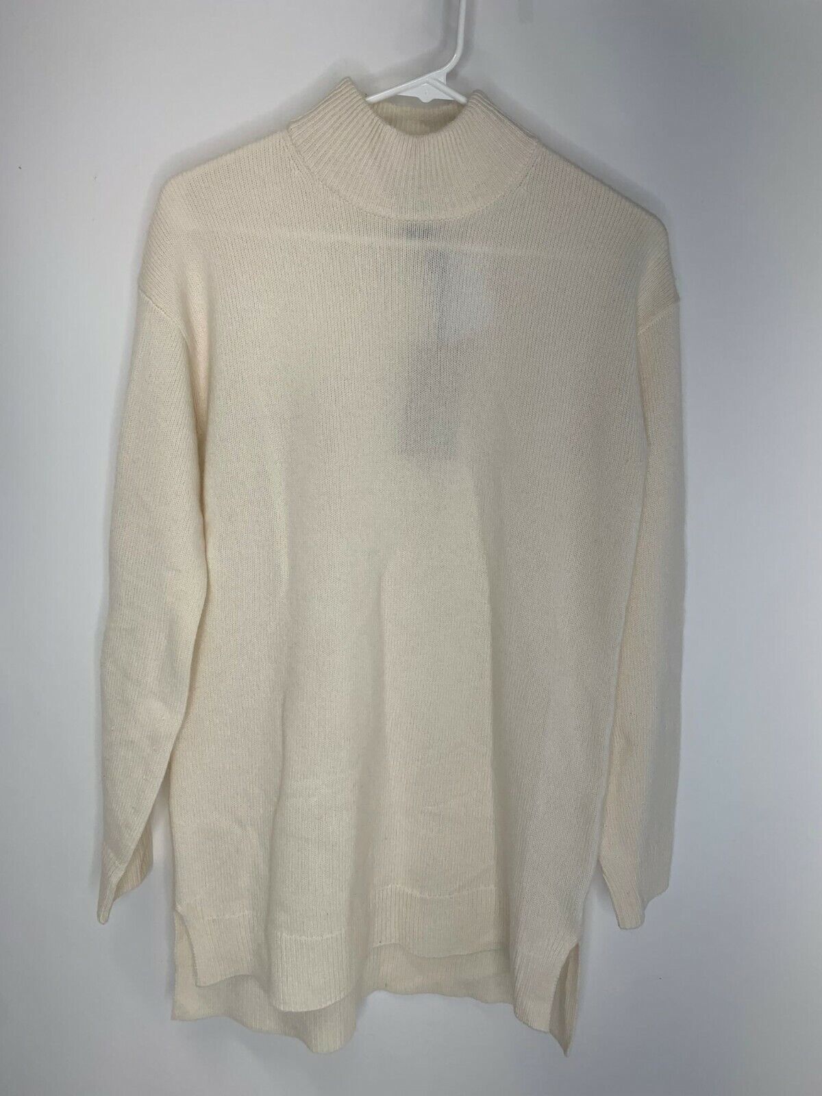 Halogen Womens XS Ivory Cloud Wool & Cashmere Turtleneck Sweater Tunic Mock Neck