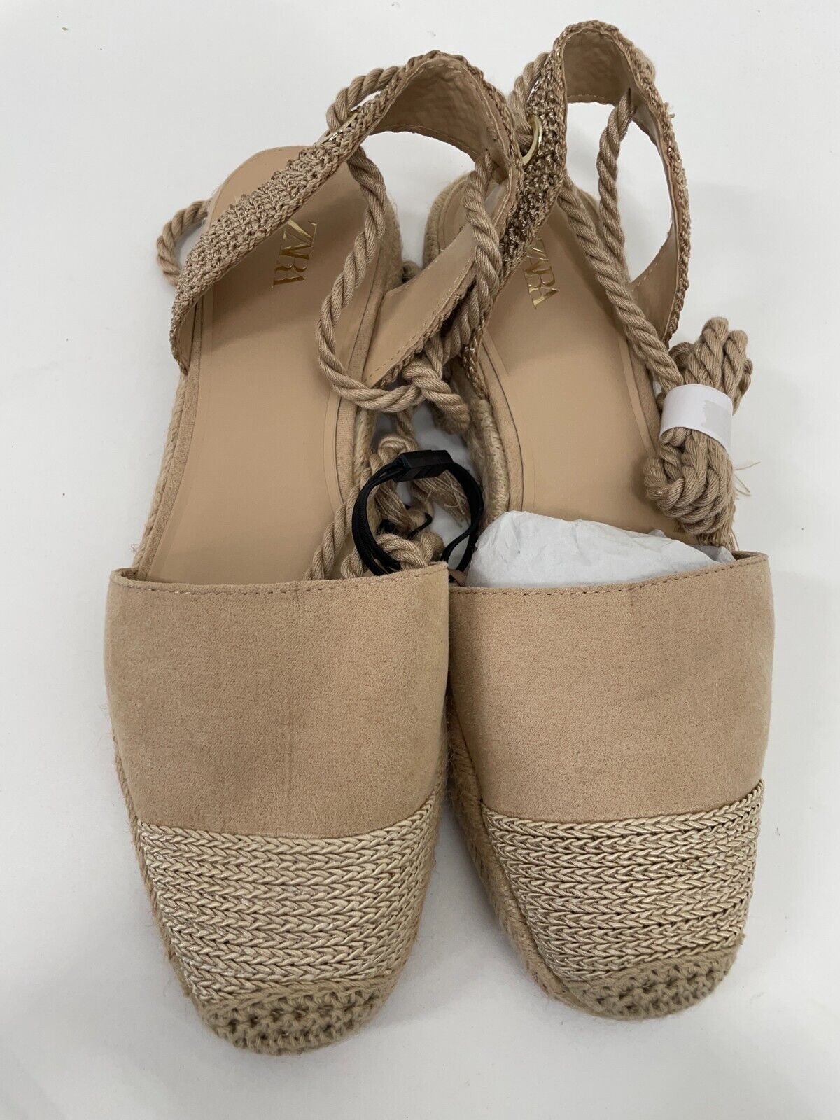 Zara Womens 7.5 Mixed Lace-Up Espadrilles Sandals Tan Round Toe 2511/110/202
