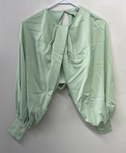 ASOS Edition Womens 4 Satin Drape Front Blouson Sleeve Crop Top Green 115063920