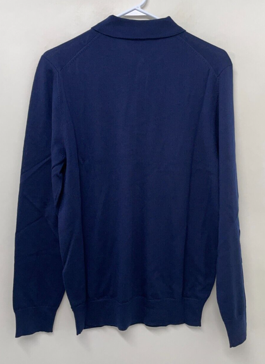 Charles Tyrwhitt Mens M Pure Merino Polo Neck Sweater Navy Blue Knit Long Sleeve