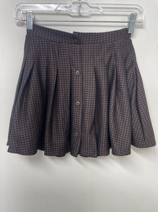 Zara Kids Girls 8 Box Pleat Skirt Brown Black Checkered Button-Front 1165/766
