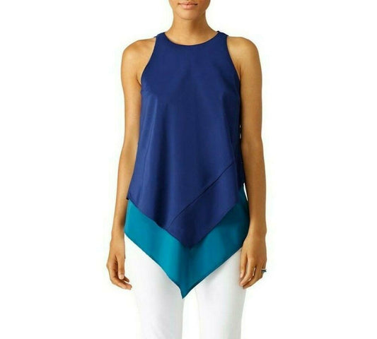 Hunter Bell Womens Teal Navy Layer Tank Open Back Blouse Sleeveless Top