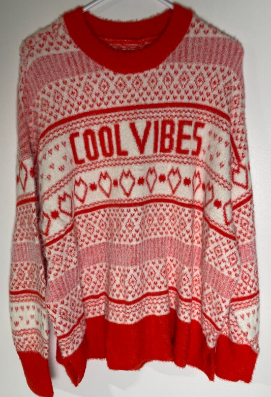 Aerie Women L Flurry Oversized Crew Neck Sweater Starburst Red 0745 Cool Vibes