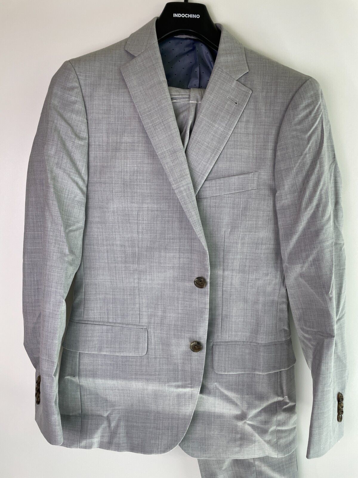 Indochino Mens 2-Piece Two-Button Suit Jacket Pants Set Gray Wool