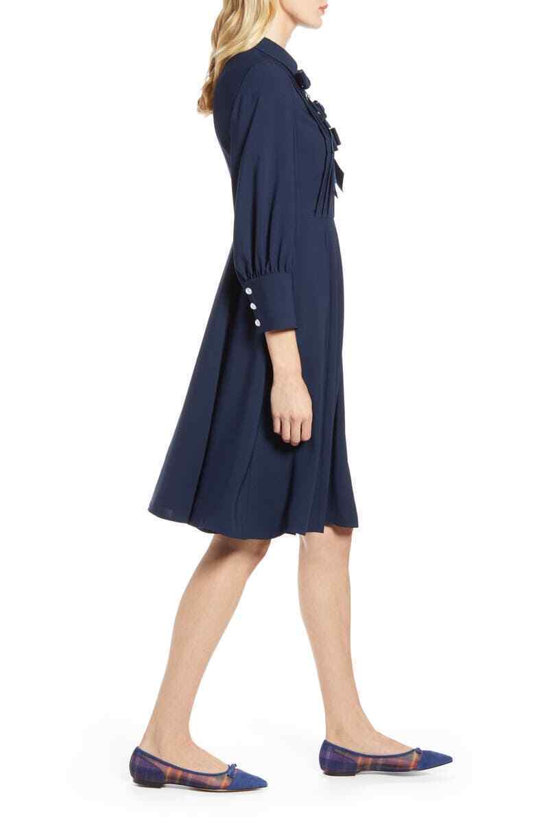 Halogen x Atlantic Pacific Womens 16 Navy Bow Detail Fit & Flare Dress NWT
