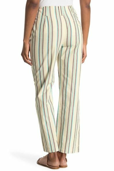 3.1 Phillip Lim Womens Oatmeal Teal Striped High Waist Kick Flare Pants