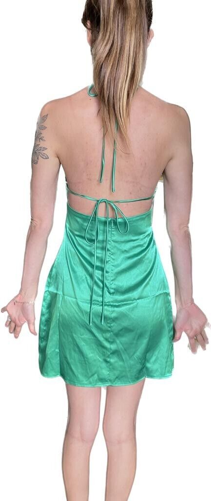 Princess Polly Womens 4 Malta Mini Dress Satin Green Halter Strappy