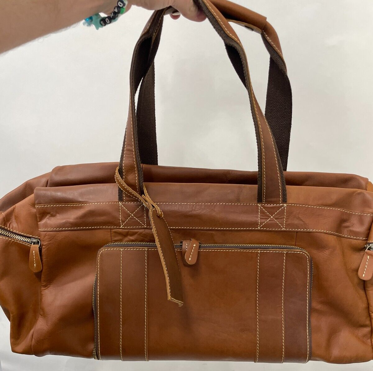 Viosi Genuine Leather Travel Duffel Bag Oversized Weekend Luggage Unisex Brown