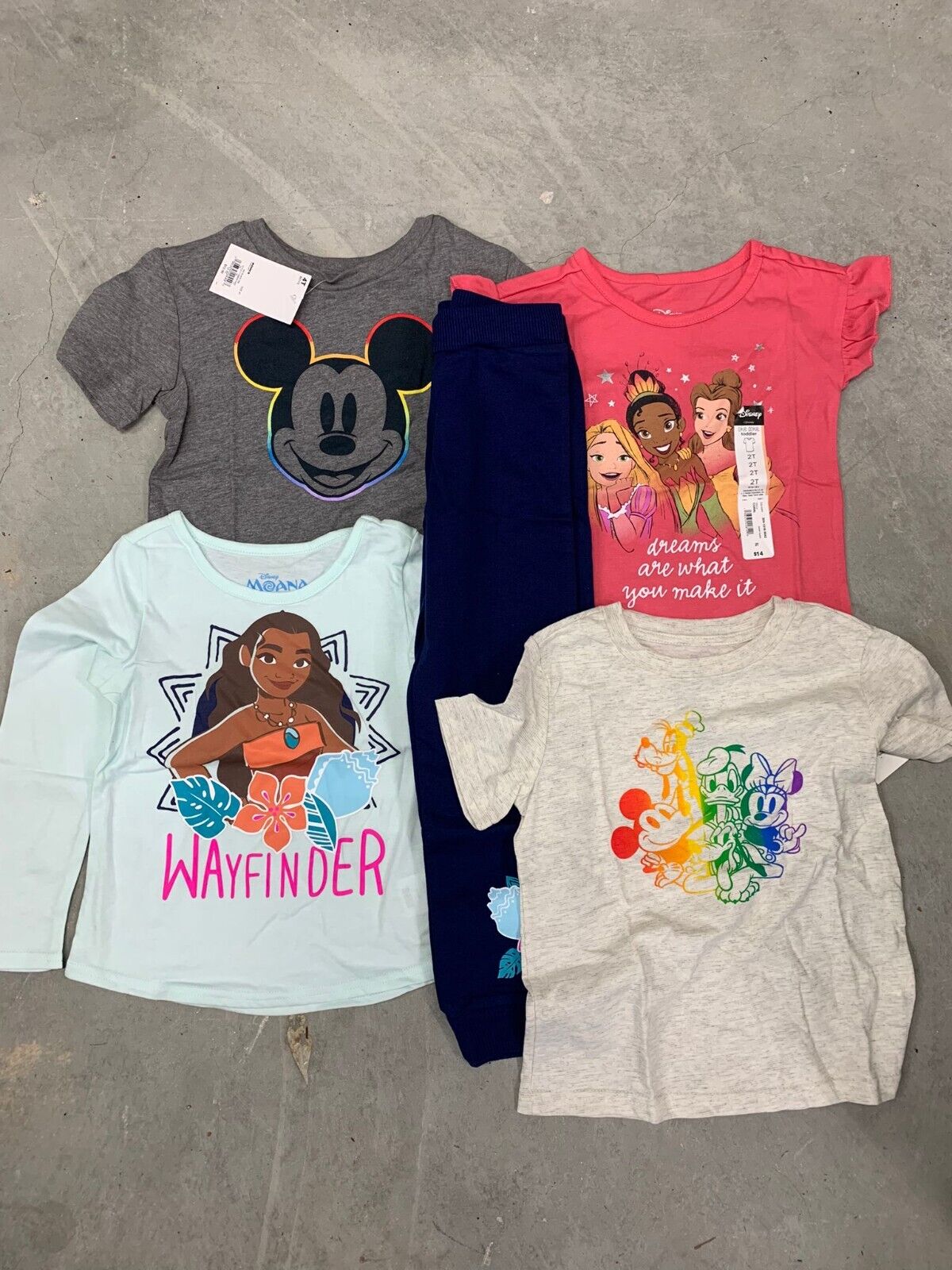 Disney Lot of 4 Moana Princesses Toddler 2T 4T Mickey Mouse T Shirt Set