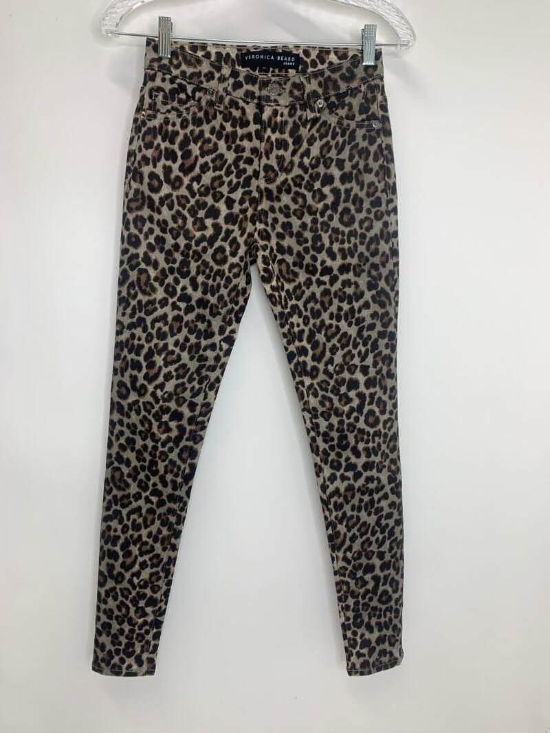 Veronica Beard Womens 24 00 Coated Leopard Brooke Mid Rise Skinny Jeans Denim