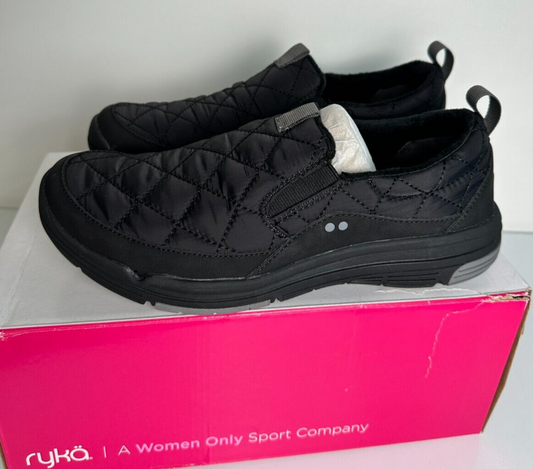 Ryka Women's 6 Ava Slip On Walking Casual Sneaker Shoes Black Quilted Waterproof