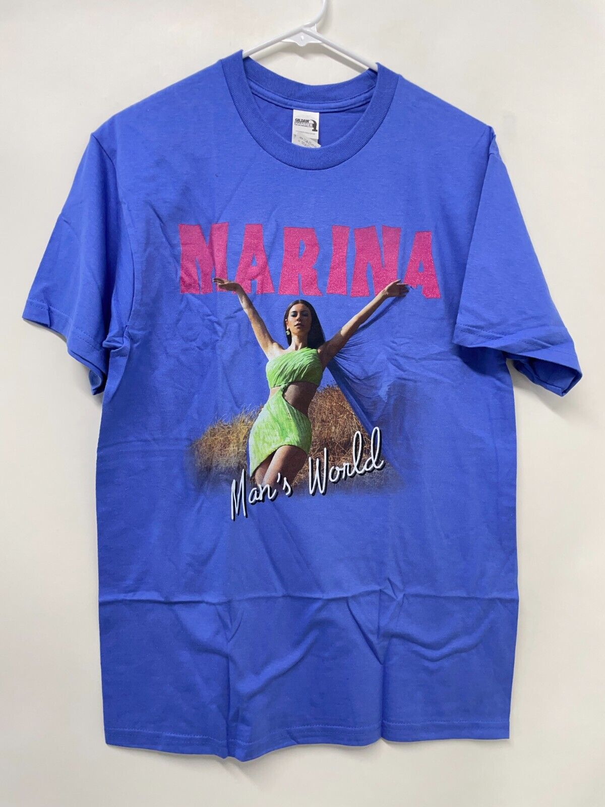 Marina Unisex M Mans World T-Shirt Blue Graphic Tee Short Sleeve Crewneck Pop