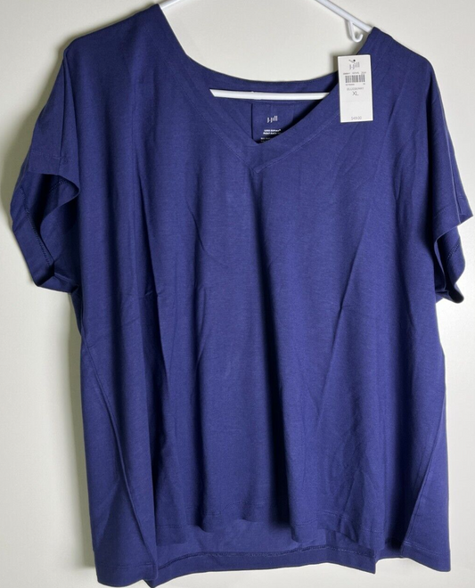 J. Jill Women's XL Luxe Supima Pleat-Back V-Neck Tee Shirt Blueberry 266641 Top